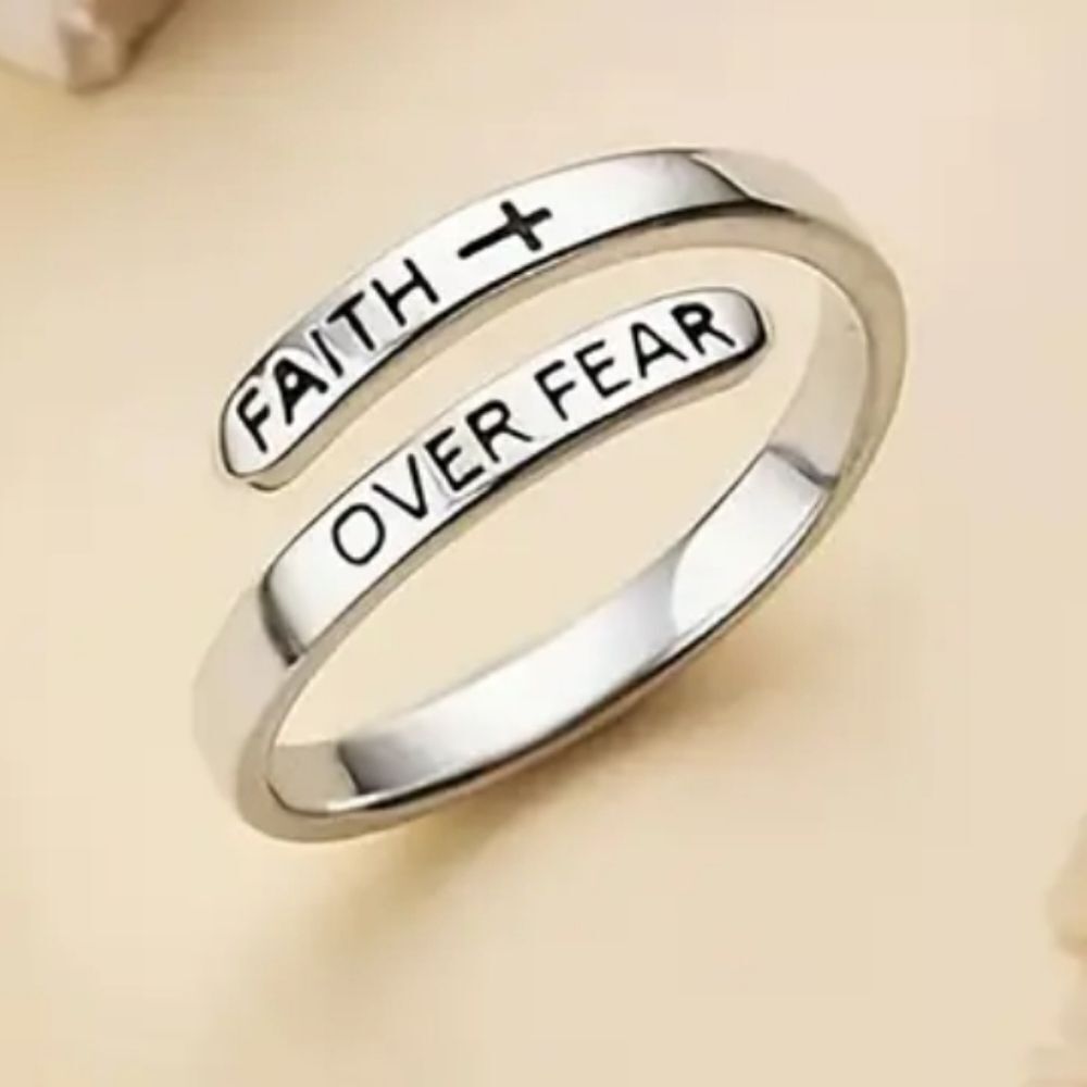 Ladies Silvery Adjustable Religious Statement Ring